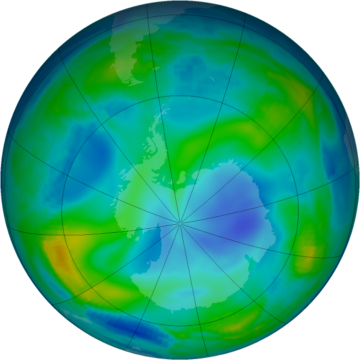 Antarctic ozone map for 21 June 1997